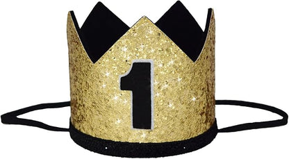 Glitter First Birthday Crown Baby Boy 1st Bday Party Hat Cake Smash Photo Prop