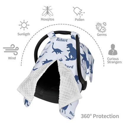 Personalized Baby Car Seat Canopy for Babies with Name, Custom Dinosaur Stroller Car Seat Covers for Boys, Nursing Carseat Cover for Breastfeeding, Car Seat Canopies for Infant Newborn