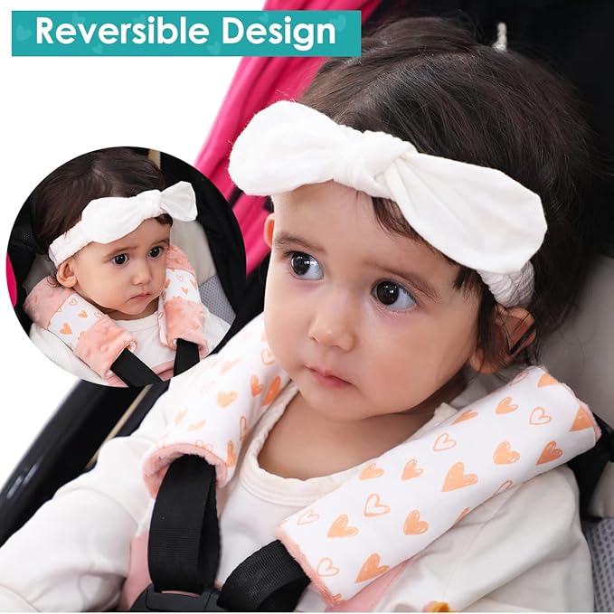 4 Packs Baby Car Seat Straps Cover Pink Shoulder Pads for Baby, Baby Car Seat Belt Pads Seat Belt Covers for All Car Seats/Pushchair/Stroller (5.9‘’X2‘’in)