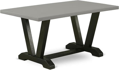 East West Furniture V696AB106-6 6 Piece Modern Dining Table Set Contains a Rectangle Wooden Table with V-Legs and 4 Shitake Linen Fabric Parson Chairs with a Bench, 36x60 Inch, Multi-Color