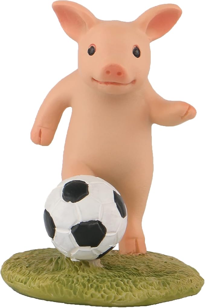 Pig Statue Mini Figurine, Resin Home Decor, Lucky Animal Garden Statue for Micro Landscape (Play Football)