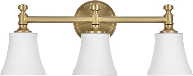 Bathroom Vanity Light Fixtures, Traditional Aged Brass 3 Lights Wall Sconce Lighting with Opal Glass Shade, Porch Wall Mount Light Fixture for Bathroom, Mirror Cabinets Hallway Stairs