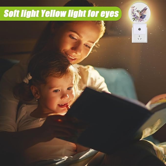 Groovy Hummingbird Flowers Night Light,Night Lights Plug into Wall for Kitchens Toilets Bedroom Decorative Half Round Nightlight Led Lamp 0.5W Sleep Friendly