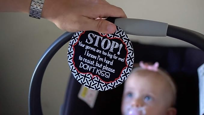 Three Little Tots Two Pack - No Kissing and Blue Mommy No Touching Baby Car Seat and Stroller Signs - CPSIA Safety Tested