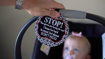 Three Little Tots Two Pack - No Kissing and Blue Mommy No Touching Baby Car Seat and Stroller Signs - CPSIA Safety Tested