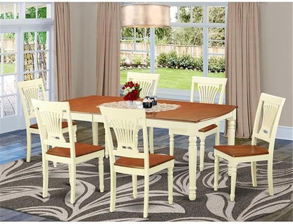 East West Furniture DOPL7-WHI-W 7 Piece Dining Table Set Consist of a Rectangle Dining Room Table with Butterfly Leaf and 6 Wood Seat Chairs, 42x78 Inch, Buttermilk & Cherry