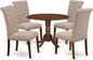East West Furniture DLBR5-MAH-04 5 Piece Dining Room Furniture Set Includes a Round Dining Table with Dropleaf and 4 Light Tan Linen Fabric Upholstered Chairs, 42x42 Inch, Mahogany