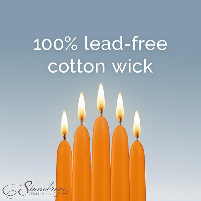 Stonebriar Unscented Taper Candles – 7 Hour Burn Time, Long-Lasting Wax Candles for Weddings, Holidays, Home Décor & Special Events, Pack of 4, Orange, 10"