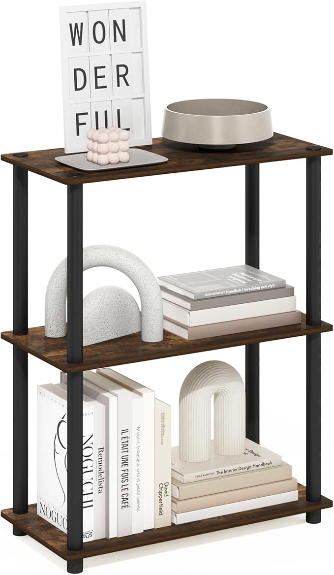 Furinno Turn-N-Tube 3-Tier Compact Multipurpose Shelf Display Rack, Amber Pine/Black