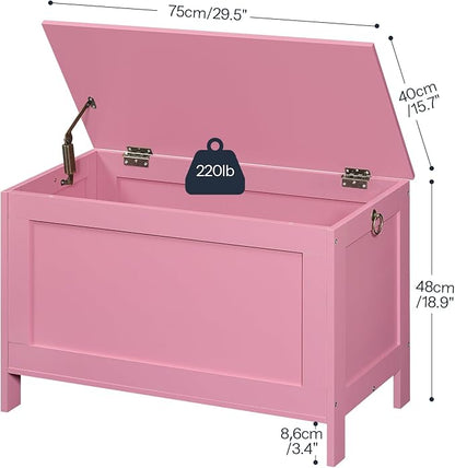 HOOBRO Toy Box, Retro Wooden Look Storage Chest with Safety Hinge, Entryway Storage Bench Supports 220 lb, 29.9 x 15.7 x 18.9 Inches Toy Chest Organizer, Easy Assembly (Pink) PK75CW01G1