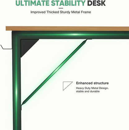47 Inch Desk Office with Storage, Modern Simple Style Gaming Computer Table for Youth Student Adult, Metal and Wood Home Office Furniture, Nature