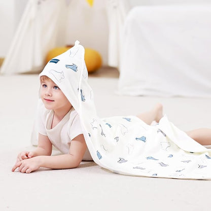 GRSSDER Baby Hooded Towel 2 Pack for Newborn, Super Soft Bath Towels with Original Designs, Ultra Absorbent Knit Terry, Large Toddler Towels with Hood for Boys Girls, Shower Gifts for Infant,34"x 34"
