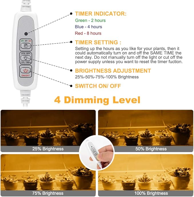 Mosthink LED Plant Grow Light Strips Full Spectrum for Indoor Plants with Auto ON/Off Timer, 48 LEDs / 4 Dimmable Levels, Sunlike Grow Lamp for Hydroponics Succulent, 2 Pack