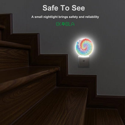 EKOBLA Tie Dye Plug-in Night Light, Rainbow Spiral Colorful LED Nightlight with Auto Sensor for Bedroom & Bathroom