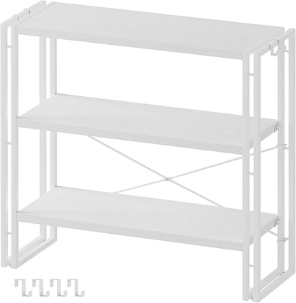 HCHQHS Bookshelf, 3-Tier Industrial Bookcase, White Open Book Shelf, Freestanding Horizontal Bookshelves with Metal Frame