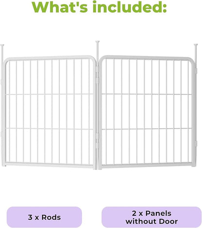 SunsGrove Garden Fence 24 in(H) x 3.7 ft(L) 2 Panels, Heavy Duty Metal Animal Barrier Fence for Dogs, Easy No-Dig Setup, Decorative Dog Fences, White