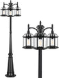 Aluminum Outdoor Lamp Post Birdcage, Hardwired Street Light Post for Outside, 3-Head Pole Light Modern Lamp Post Outdoor Lighting with Clear Glass Panels for Garden Patio Backyard Walkway Driveway