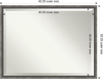 Amanti Art Grey Wall Mirror 32x42 Burnished Concrete Narrow Rectangle Bathroom Mirror for Wall Decor Living Room, X-Large Modern Contemporary Wood Frame, Hangs Horizonally and Vertically, Bathroom