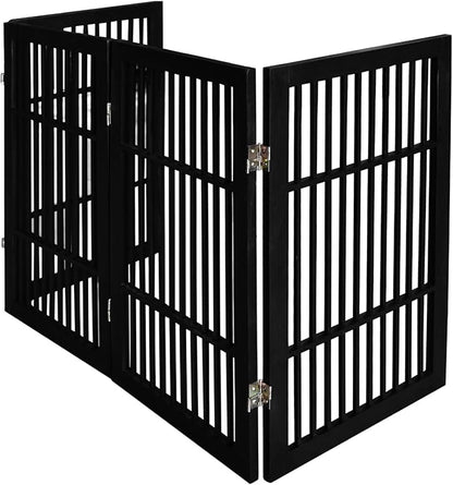 Pet Dog Gate Strong and Durable Freestanding Folding Acacia Hardwood Portable Wooden Fence Indoors or Outdoors by Urnporium (Black Pet Gate, 4 Panel 30" Tall)