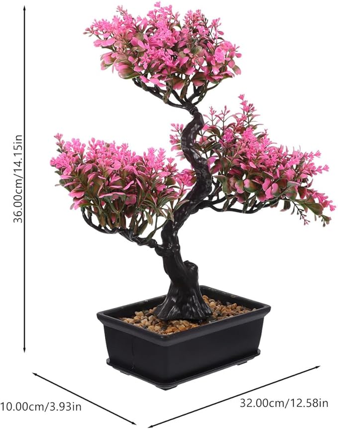 Cabilock Artificial Bonsai Tree, Fake Potted Bonsai Plants Decoration, Simulation Faux Plants Decor, Desktop Realistic Welcoming Pine Ornament for Home Office Entryway Chests Decor, Pink