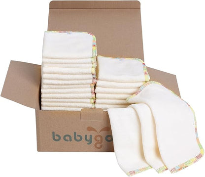 Babygoal 30PCS Reusable Diaper Wipes, Natural Unbleached Baby Face Wipes, Soft Sturdy, 8 x 8 Inches, 30BW02-B