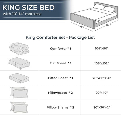 HEVUMYI Black King Comforter Set - 7-Piece All Season Bed in a Bag King, Ultra Soft Bedding Set with Comforter, Flat Sheet, Fitted Sheet, Pillowcases, Pillow Shams, Black