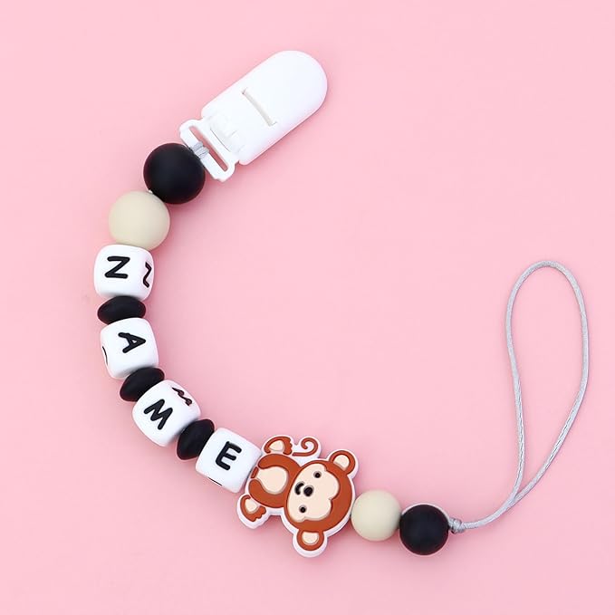 Silicone Personalized Pacifier Clip with Name - Custom Animal Pacifier Chain for Boys and Girls, Fits Most Pacifiers