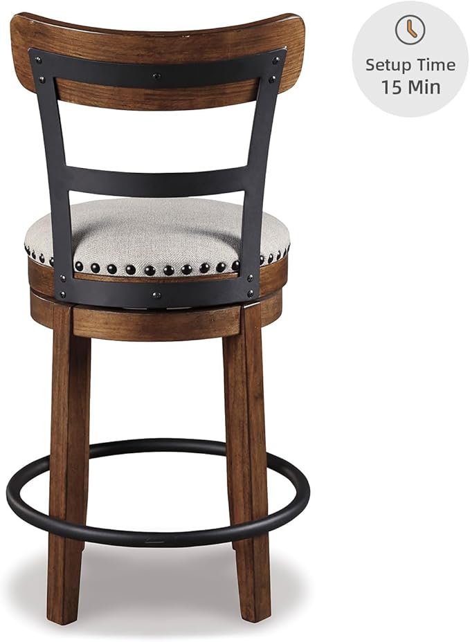 Signature Design by Ashley Valebeck Rustic Farmhouse 24.5” Counter Height Swivel Bar Stool, Brown
