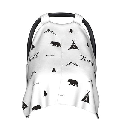 Personalized Woodland Bear and Arrows Baby Infant Car Seats Canopy for Baby with Name, Custom Lightweight Covers for Baby Boys Girls, Minky Nursing Breastfeeding Stroller Cover for Newborn