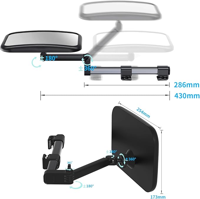 Baby Car Mirror Rear Facing, Safety Adjustable Car Seat Mirror for Baby Extendable Camera Monitor with Hook Clip Design Clear View ShatterProof + 2 Baby on Board Stickers,2 Seat Headrest Hook