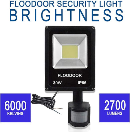 30W LED Motion Sensor Light Outdoor Safety Waterproof 12-24V AC/DC IP66 Super Bright Floodlight, 6000K, Daylight White, 150W Bulb Equivalent, 2700LM, PIR Intelligent Sensor Light (No Plug)