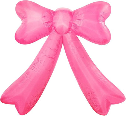 Christmas Inflatables Bow Lighted Yard Lawn Inflatable Decoration with Built-in Fan and Stakes Ropes Holiday Party Decor, Christmas Decor (7FT-Pink Bow)