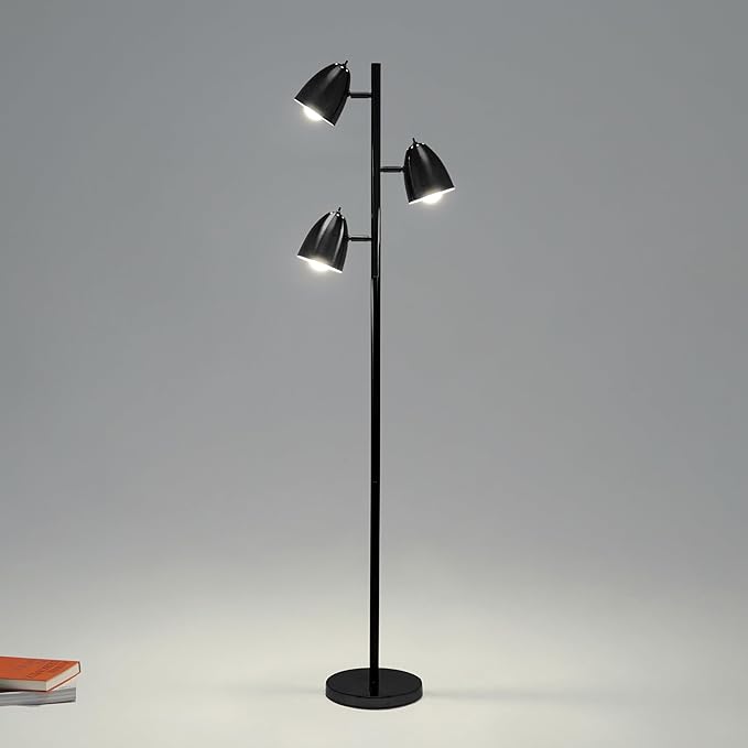 Brightech Jacob LED Standing Lamp, Modern Bright Floor Lamps for Living Rooms & Bedrooms, Tall LED Lighting Lamp with Adjustable 3 Light Tree – Classic Black