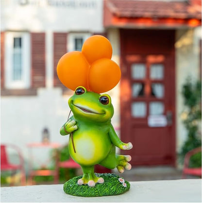 WHIMSYNOOK 11.8" Resin Frog with Balloon Solar LED Garden Statue Light, Ideal for, Porch, Lawn, Yard, Housewarming, or Birthday Gifts for Mom, Family, and Froggy Lovers