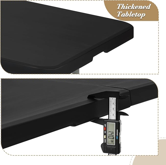 Athena Collection 6 ft Square Folding Dining Table, Large Plastic Foldable Table Portable with Carry Handle, Heavy Duty Fold-in-Half Utility for Indoor Outdoor Party Camping Picnic, Black