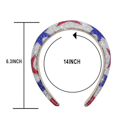 4th of July Rhinestone Headbands for Women Girls Padded Hairband for Girls Red Blue Star Rhinestone Sparkle Head Band Patriotic Hair Accessories