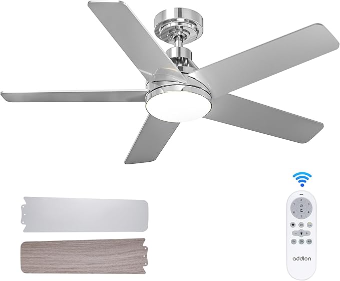 addlon Ceiling Fans with Lights, 42 inch Nickel Ceiling Fan with Light and Remote Control, Reversible, 3CCT, Dimmable, Noiseless, Small Ceiling Fan for Bedroom, Farmhouse, Indoor/Outdoor Use