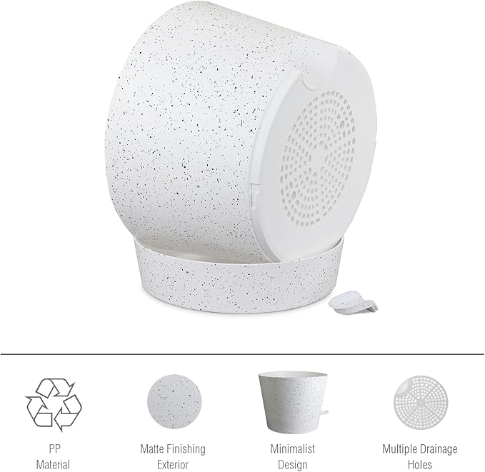12 inch Large Self Watering Pots, Plant Pots with Mesh Drainage Holes for Indoor Outdoor Plants, Plastic Planters with Deep Reservoir for Garden House Flower Plants, Speckled White
