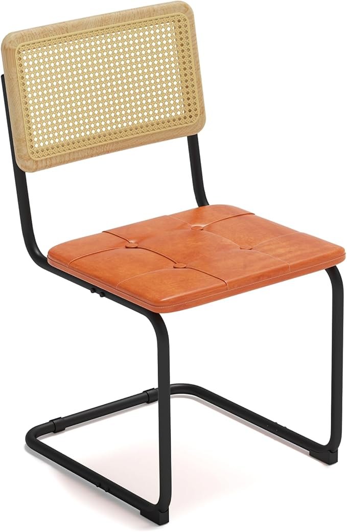 400lbs - Heavy Duty Rattan Dining Chair, Armrest Leather Cushions and Metal Frames, High-end and Durable with Rattan Weaving, Suitable for Home and Restaurant, Brown