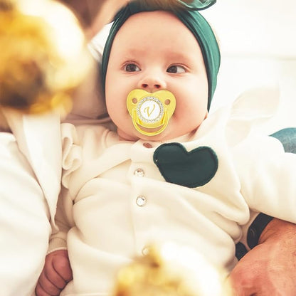 Bling Personalized Golden Baby Pacifier with Pacifier Clips and Anti-dust Cover A-Z 26 Letters(Gold,V)