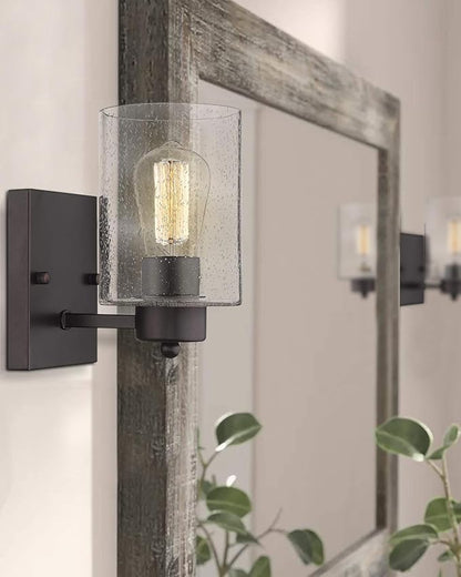 Beionxii Wall Light Fixture | 2 Pack Interior Wall Sconce in Oil Rubbed Bronze with Clear Seeded Glass (8.5" H x 4.7" W) - MB9002 Series
