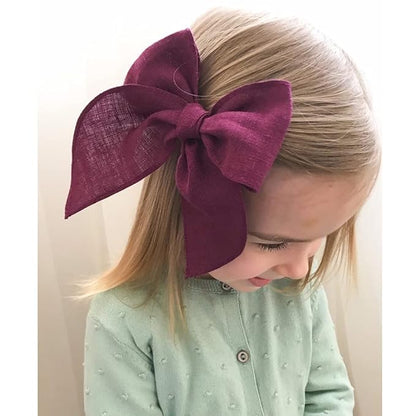 Pack of 4 Gorgeous Fable Bow Hair Clips for Girls Women Linen Hair Bow Alligator Clips Toddler Baby Mom Young Girl Hair Accessories (Burgundy/Black)