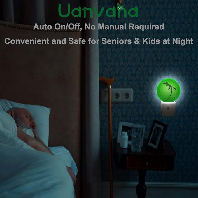 Gecko Lizard Night Lights Plug into Wall Silhouette of Lizard Behind Green Leaf LED Dusk to Dawn Plug-in Nightlight Auto Sensor for Bedroom Bathroom Hallway Living Room