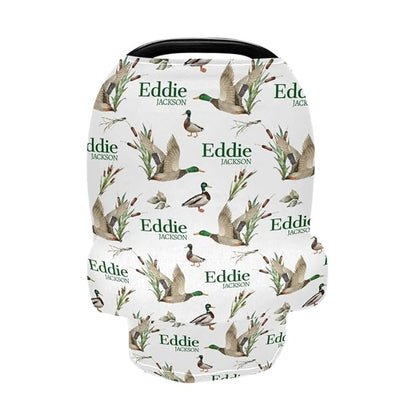 Personalized Baby Car Seat Cover for Boys Girls, Custom Nursing Covers for Breastfeeding with Name, Wild Ducks Infant Stroller Cover, Baby Carseat Canopy for Newborn, Multiuse Car Seat Canopies