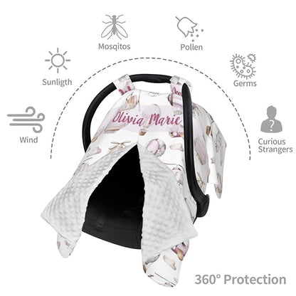 Personalized Baby Car Seat Canopy with Name – Custom Hot Air Balloon Minky Nursing Cover for Girls, Soft Stroller Cover for Infants & Newborns, Carseat Canopy for Breastfeeding