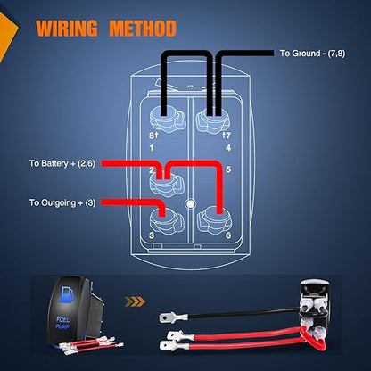 Nilight Fuel Pump Rocker Switch Led Light Bar 5 Pin Laser On Off SPST switches 20A/12V 10A/24V Blue with Jumper Wires Set for Cars Trucks Boats ATVs UTVs RVs