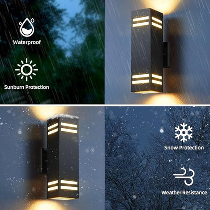 SHIMR Color Changing Outdoor Wall Lights 2 Pack, Ambiance Up and Down Lights Outdoor, Waterproof Square Smart Porch Lights WiFi APP Control Exterior Light Fixture Home Theater Lighting [ETL Listed]