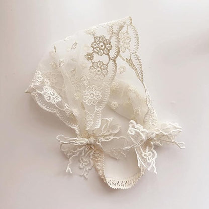 Baby Girls Headband Lacy Bow Pearl Wide Hair Band Turban for Infants Newborn Toddler Floral Ivory Elastic Head Wrap Breathable Sun Bonnet Hair Accessories (Ivory F)