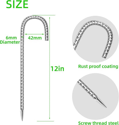 40 Pack Ground Garden Rebar Stakes Rebar 12 Inch Anti-Rust Galvanized Steel J Shape Hook Heavy Duty Ground Anchors for Tents, Position Kits,Fences, and Trampolines Landscape Fabric
