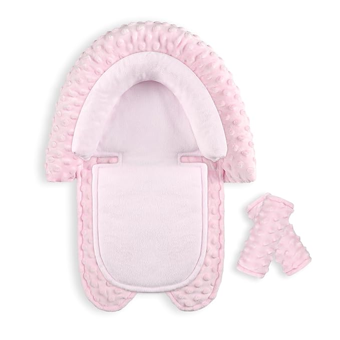 Infant Car Seat Insert, Baby Car Seat Head & Body Support with 2 Straps Pads, Ultra Soft Newborn Preemie Carseat Insert Cushion for Girls Boys, Fits Car Seat, Stroller, Swing, Bouncer, Pink